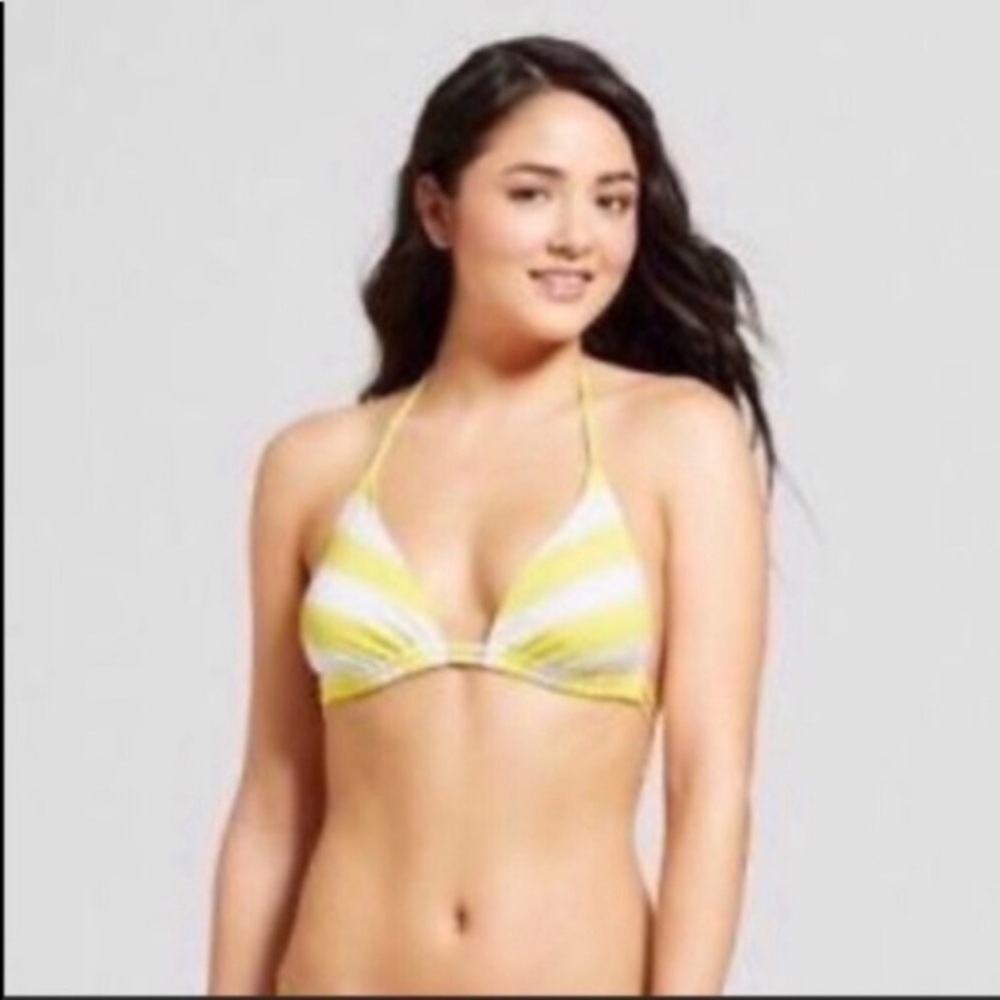 Mossimo Yellow Striped Triangle Bikini Top Large Halter Swim